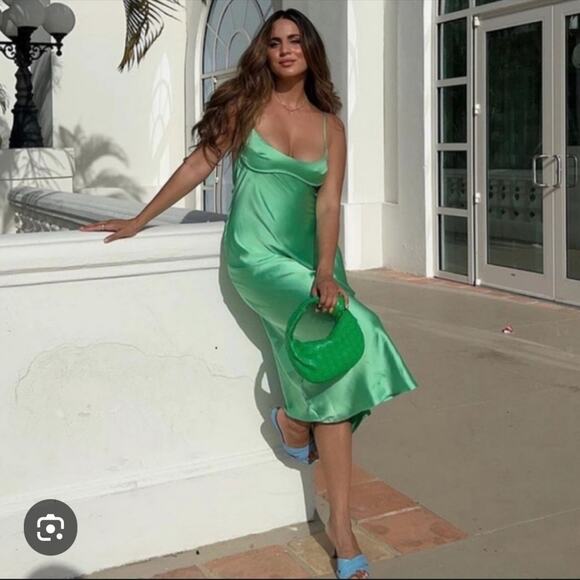 Zara Elegant Green Satin Slip Dress NWOT Size XXL - Picture 6 of 10